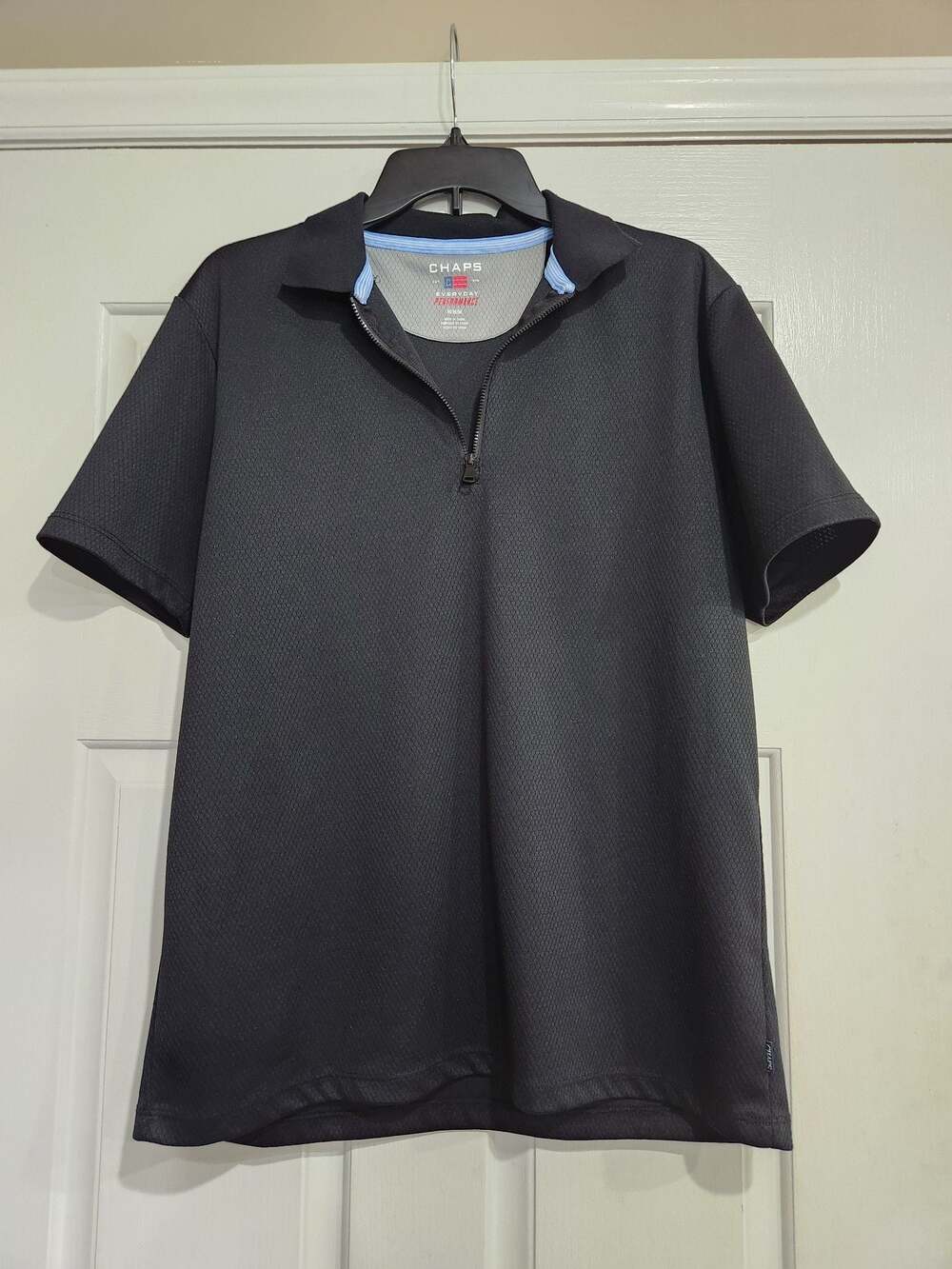 Chaps Everyday Performance Men's Black Half Zip Short Sleeve Polo Shirt Medium